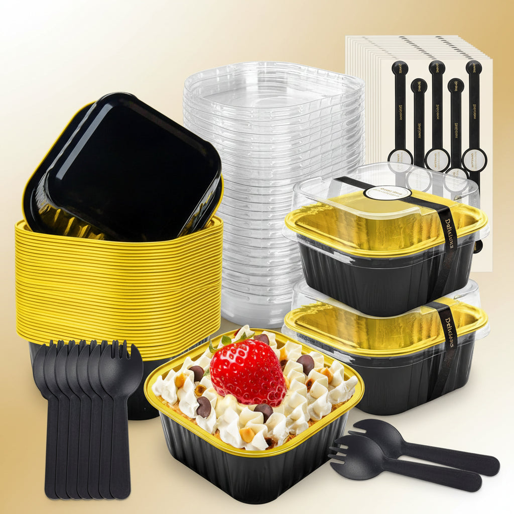 Stampi mini in alluminio con coperchio contenitori usa e getta per dolci dessert