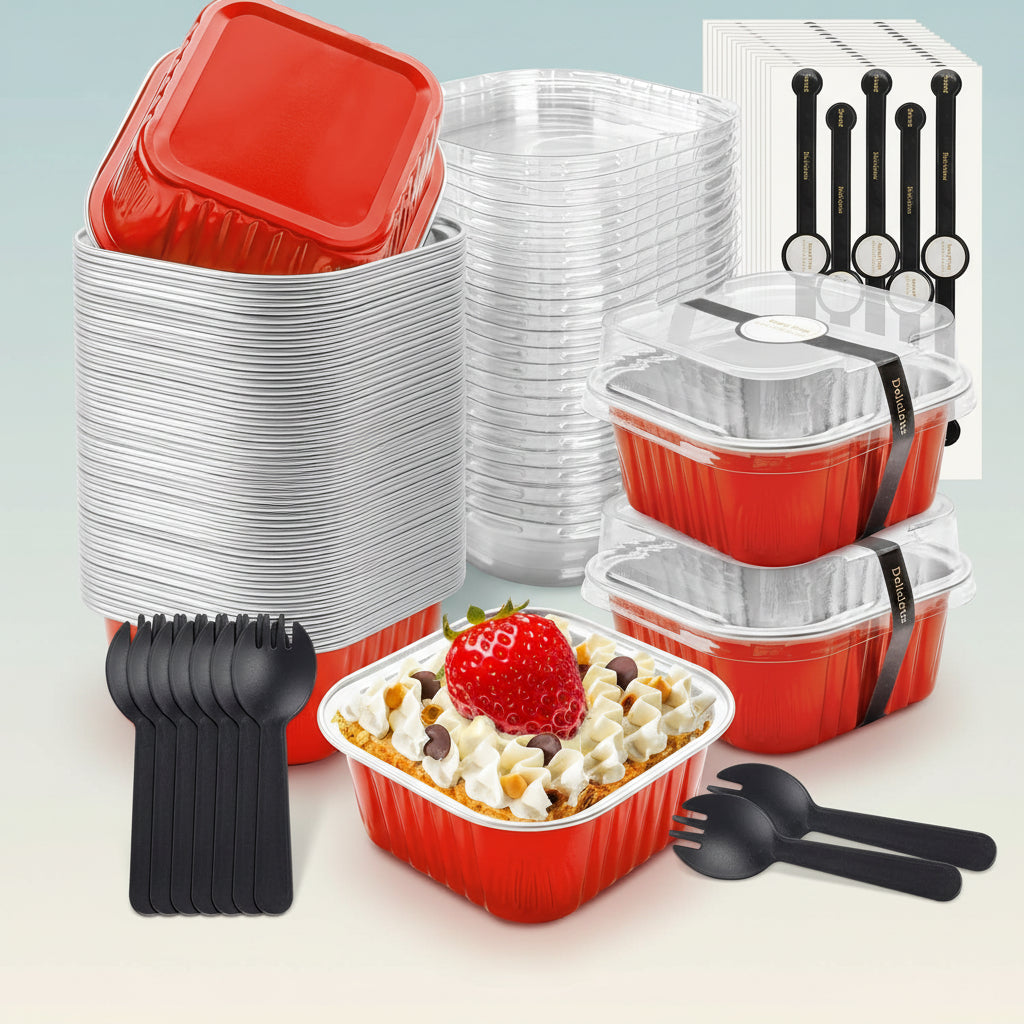 Stampi mini in alluminio con coperchio contenitori usa e getta per dolci dessert