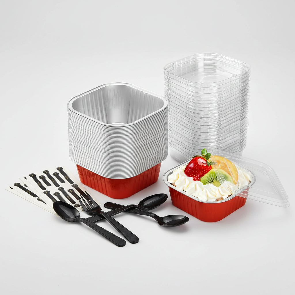 Stampi mini in alluminio con coperchio contenitori usa e getta per dolci dessert