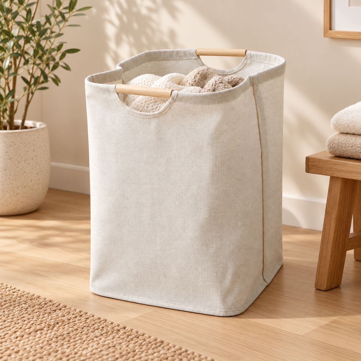 Minimalistischer Wäschekorb Für Zuhause Aus Natürlichem