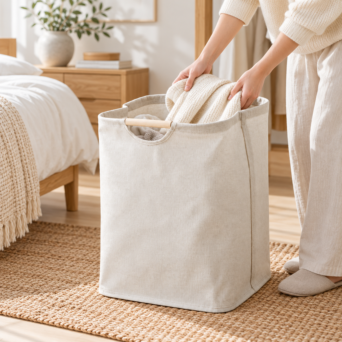 Minimalistischer Wäschekorb Für Zuhause Aus Natürlichem