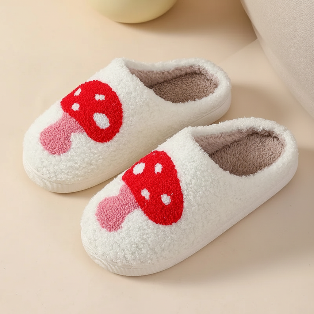 Fluffy Slippers Heart Mushroom Pattern Comfort Style Home
