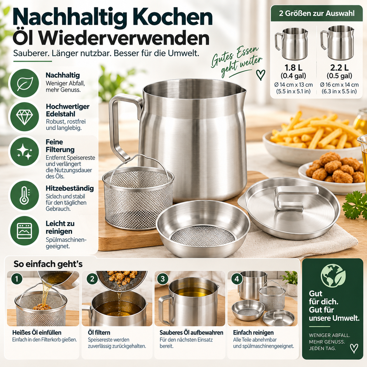 Nachhaltiger Ölfiltertopf Edelstahl Frittierpfanne Mit Filter