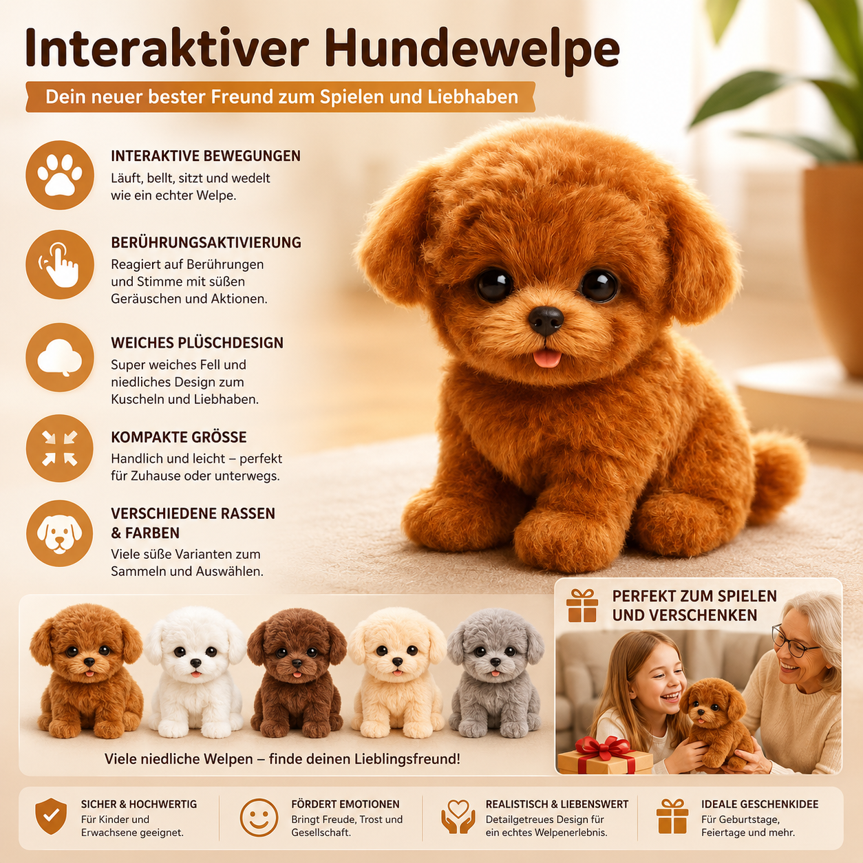 Plush Dog Interactive Realistic Movement Sound Companion