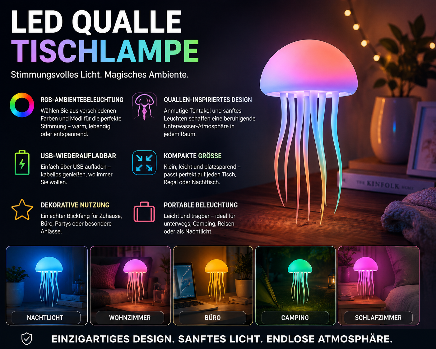 Lampe Table LED Design Méduse Veilleuse USB Silicone