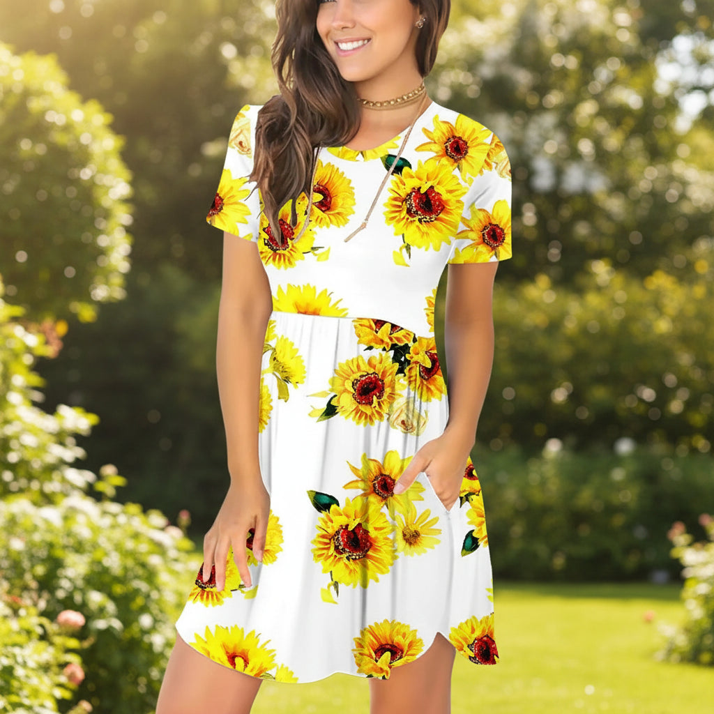 Robe Été Femme Ruffles Poches Vêtement Décontracté Confortable