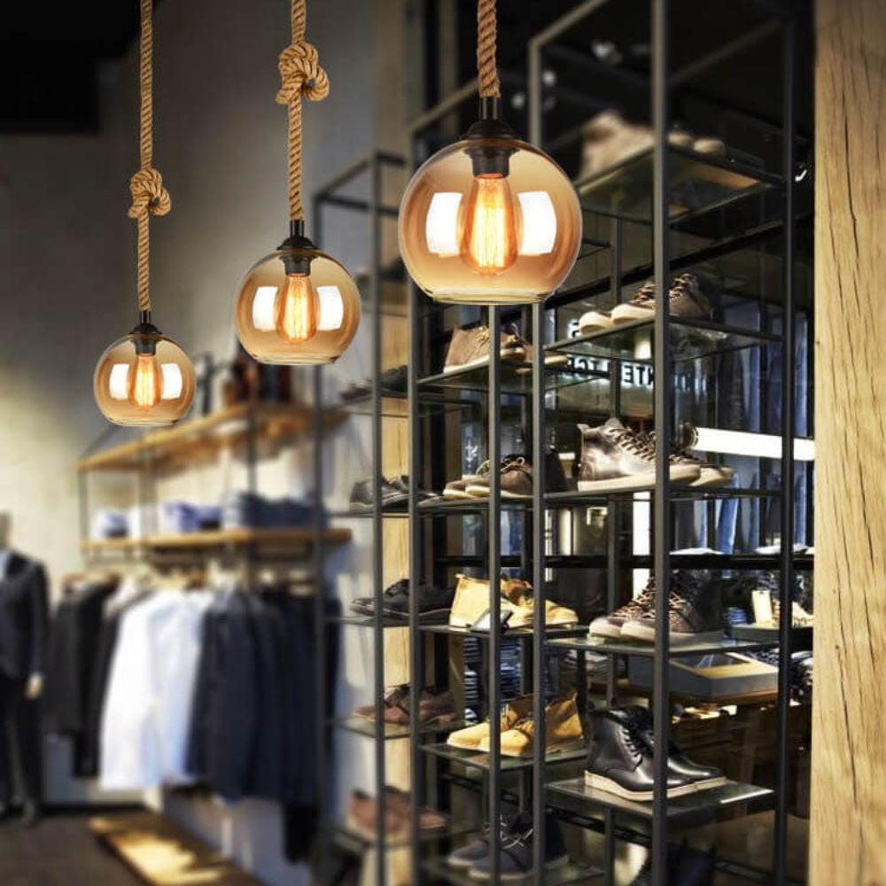 Lampada a sospensione Vetro Corda Stile industriale Illuminazione interna