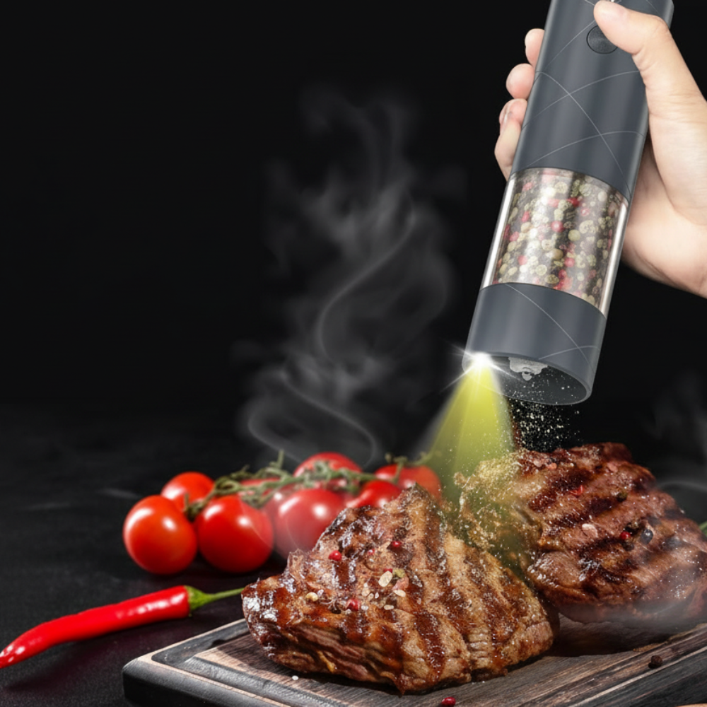 Electric Pepper Mill Stainless Steel LED USB Rechargeable