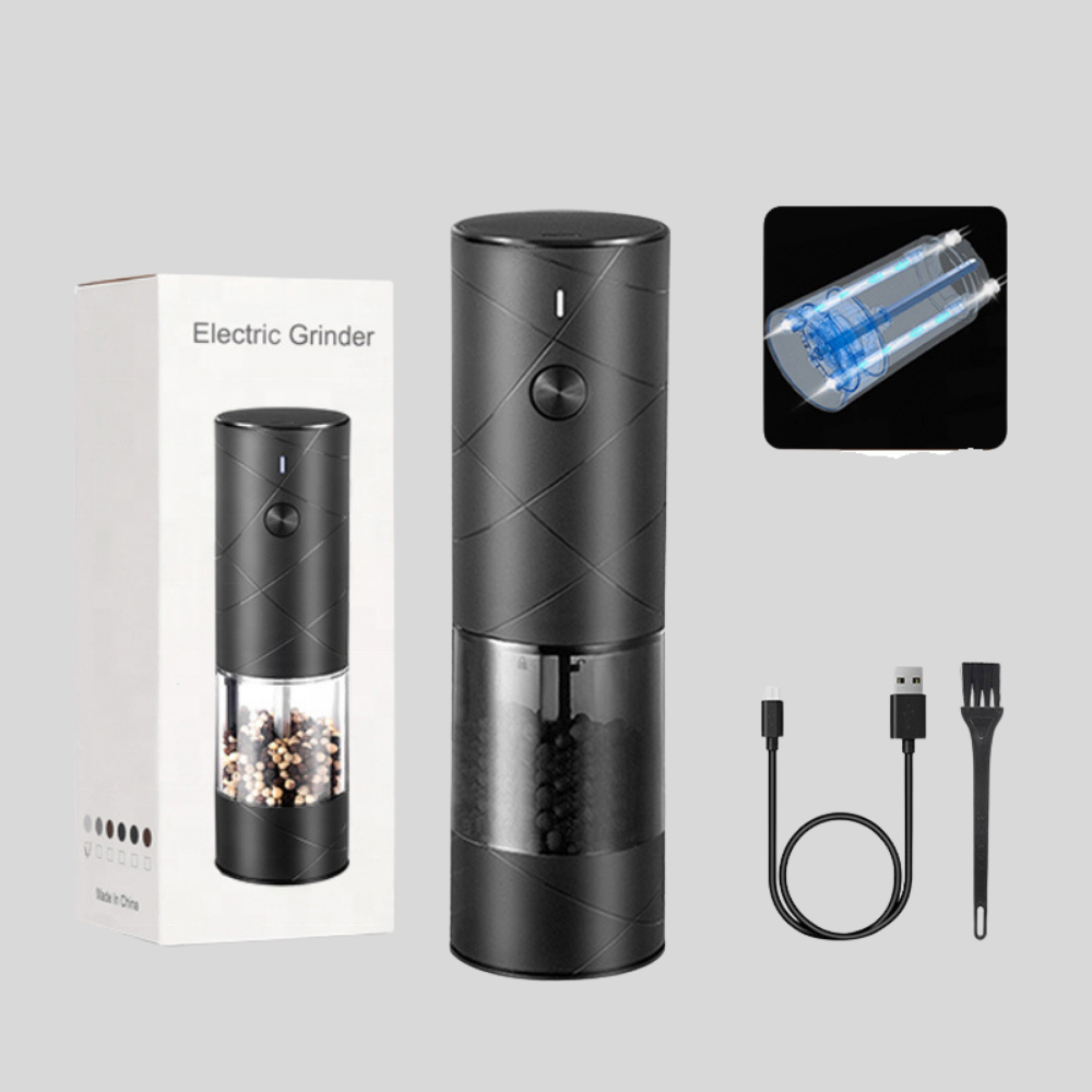 Electric Pepper Mill Stainless Steel LED USB Rechargeable