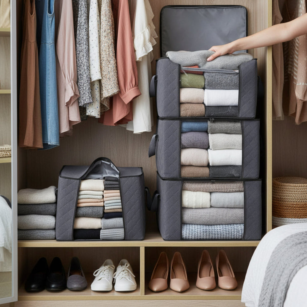 Platzsparende Aufbewahrungsboxen Kleidung 3er Set Fenster