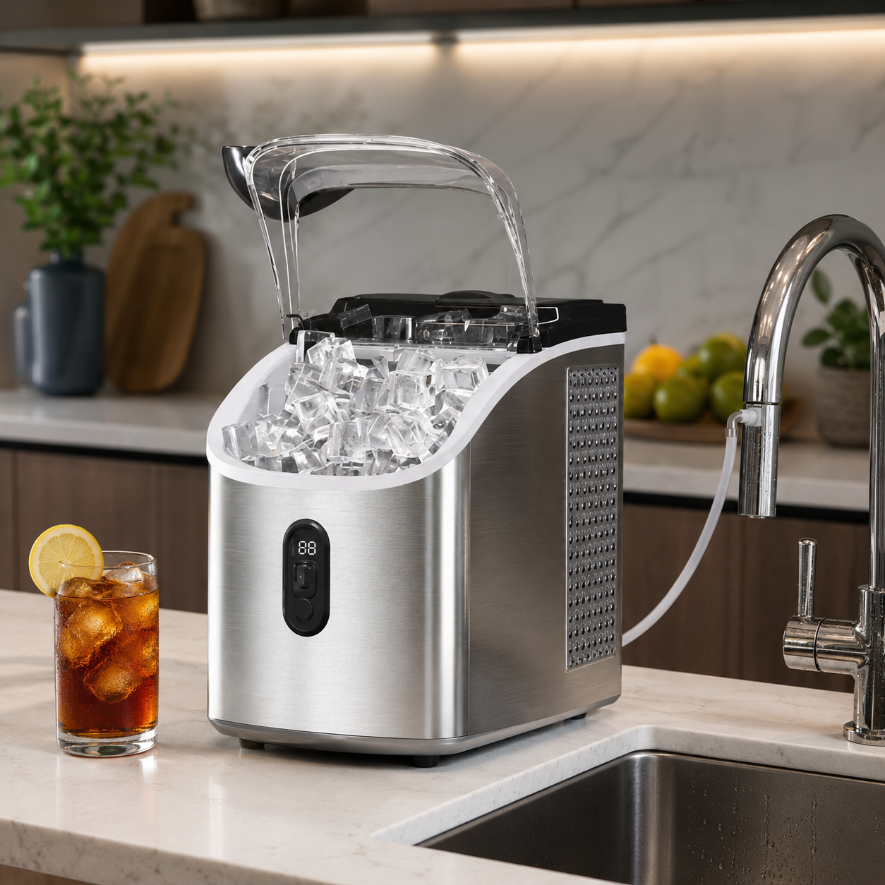 Ice cube machine self-cleaning stainless steel kitchen home