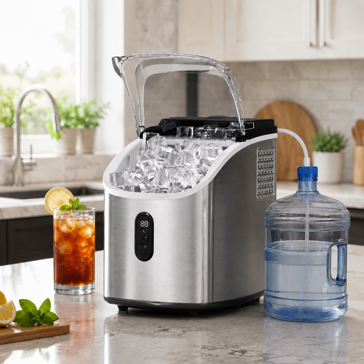 Ice cube machine self-cleaning stainless steel kitchen home