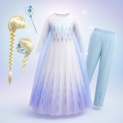 Vestido de princesa para niña azul y blanco disfraz