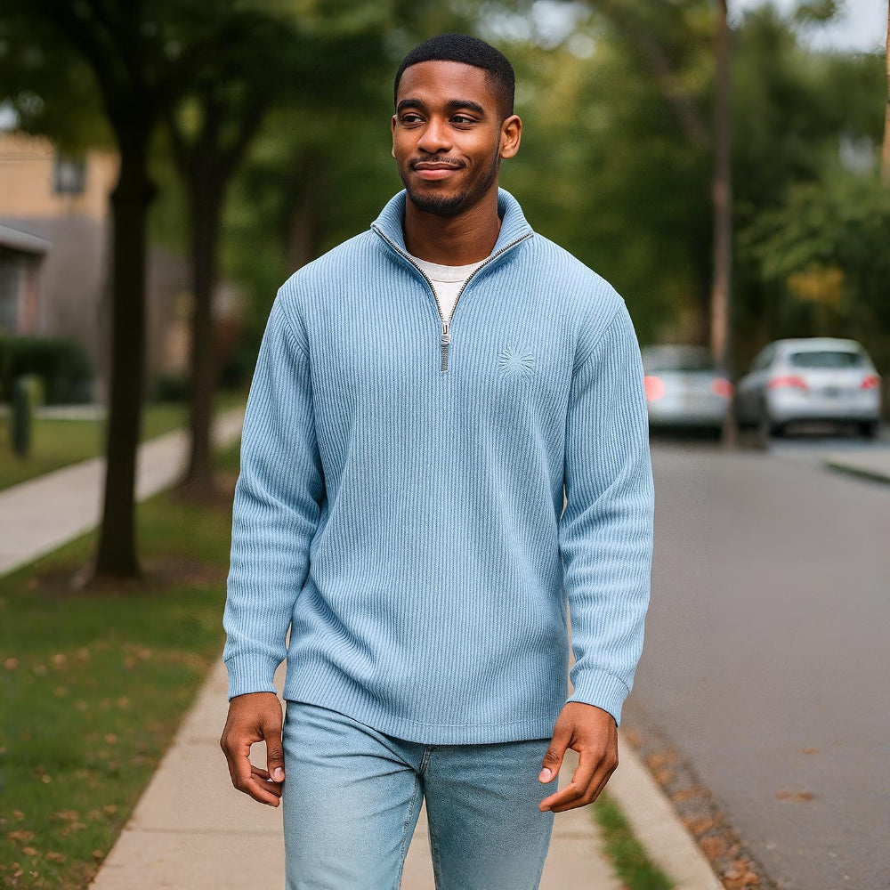 Pullover Men Sweater Half-zip Warm Light Comfortable Casual
