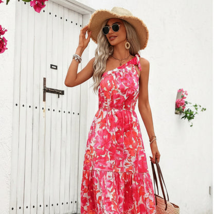 Robe Été Femme Sans Manches Ruffle Ourlet Vêtement Décontracté Confortable