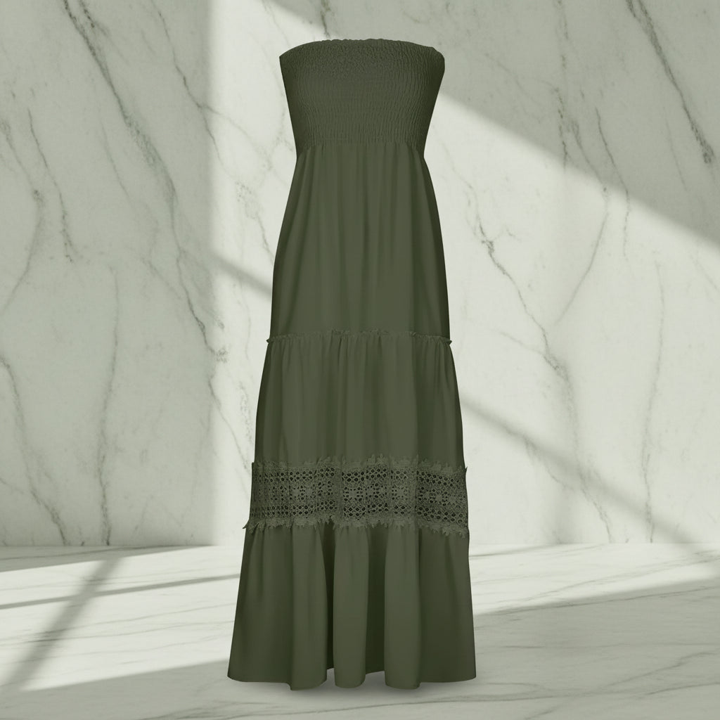 Damen Sommerkleid Rüschen Tubenform Langes Freizeitkleid