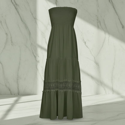 Damen Sommerkleid Rüschen Tubenform Langes Freizeitkleid