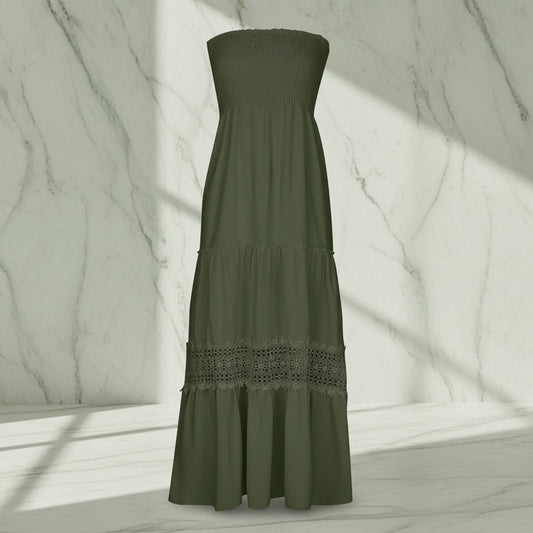 Women's Summer Dress Ruffles Tube Shape Long Casual Dress