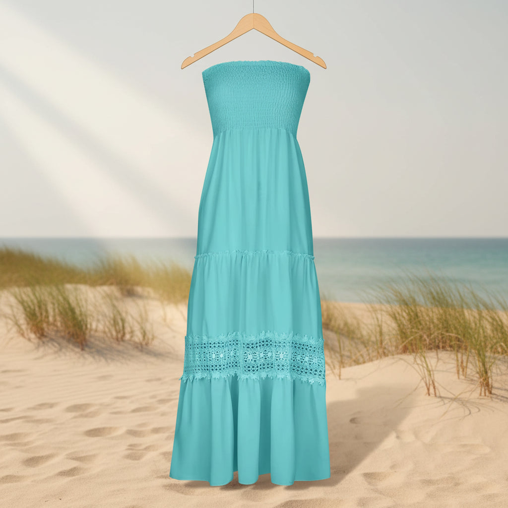 Damen Sommerkleid Rüschen Tubenform Langes Freizeitkleid