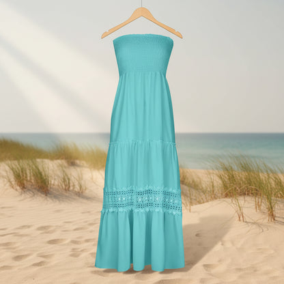 Damen Sommerkleid Rüschen Tubenform Langes Freizeitkleid