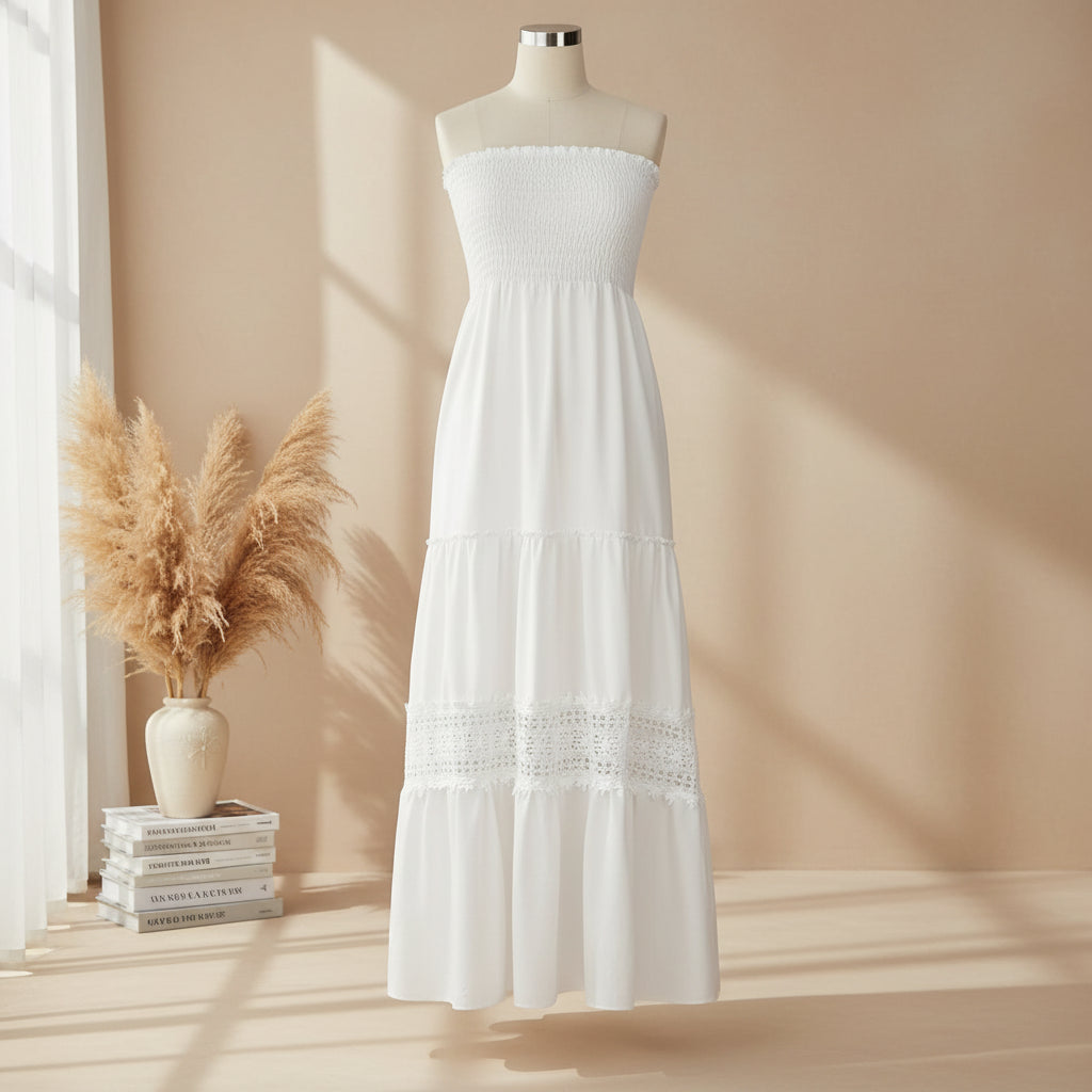 Damen Sommerkleid Rüschen Tubenform Langes Freizeitkleid