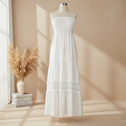 Damen Sommerkleid Rüschen Tubenform Langes Freizeitkleid
