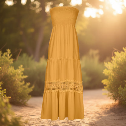 Damen Sommerkleid Rüschen Tubenform Langes Freizeitkleid