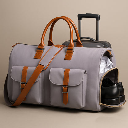 Leather travel bag weekender 3-in-1 with garment bag