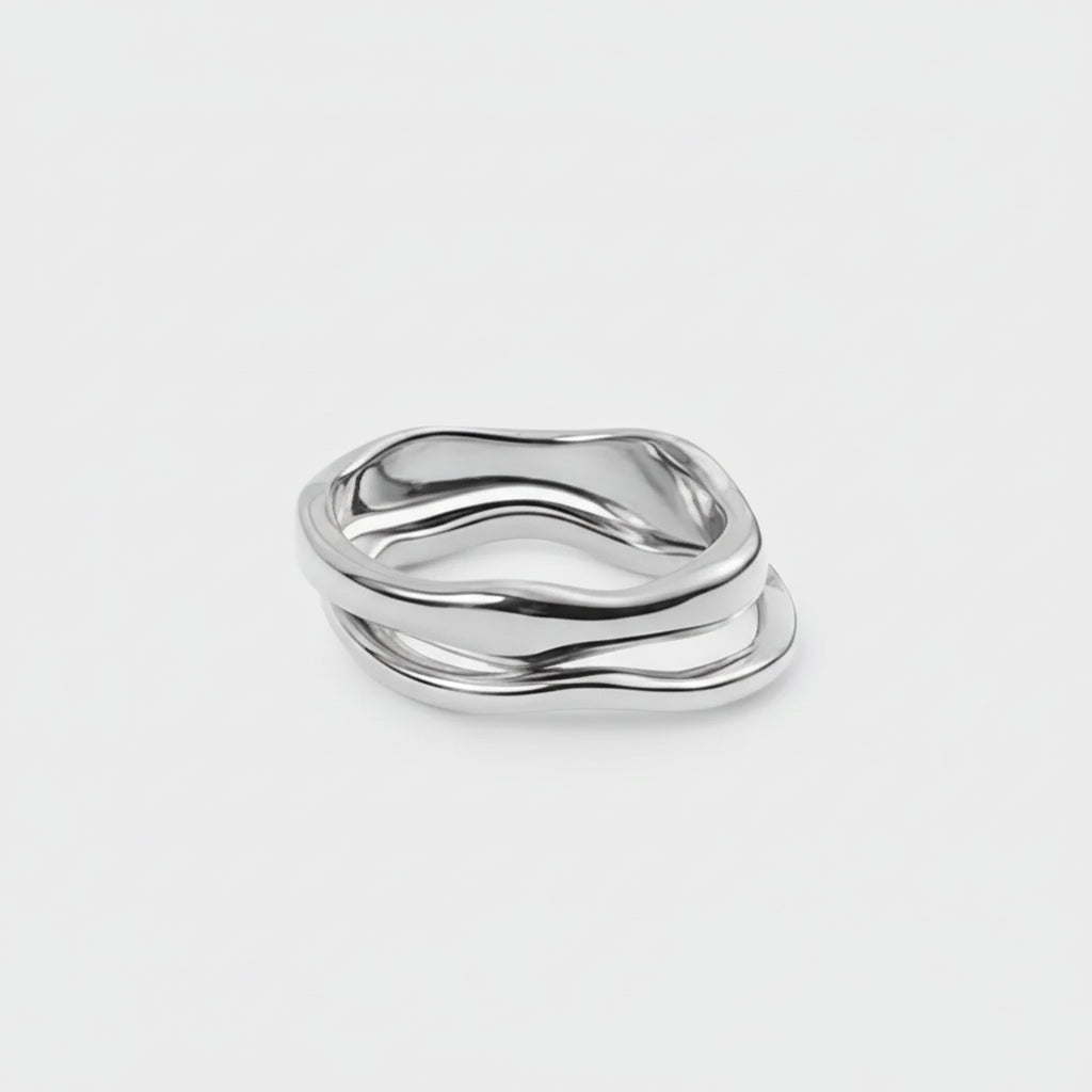 Anillo apilable elegante Acero inoxidable con circonitas Baño de oro y rodio