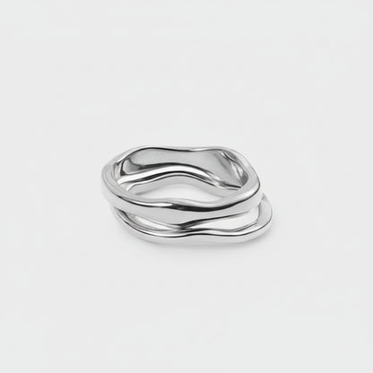 Anillo apilable elegante Acero inoxidable con circonitas Baño de oro y rodio