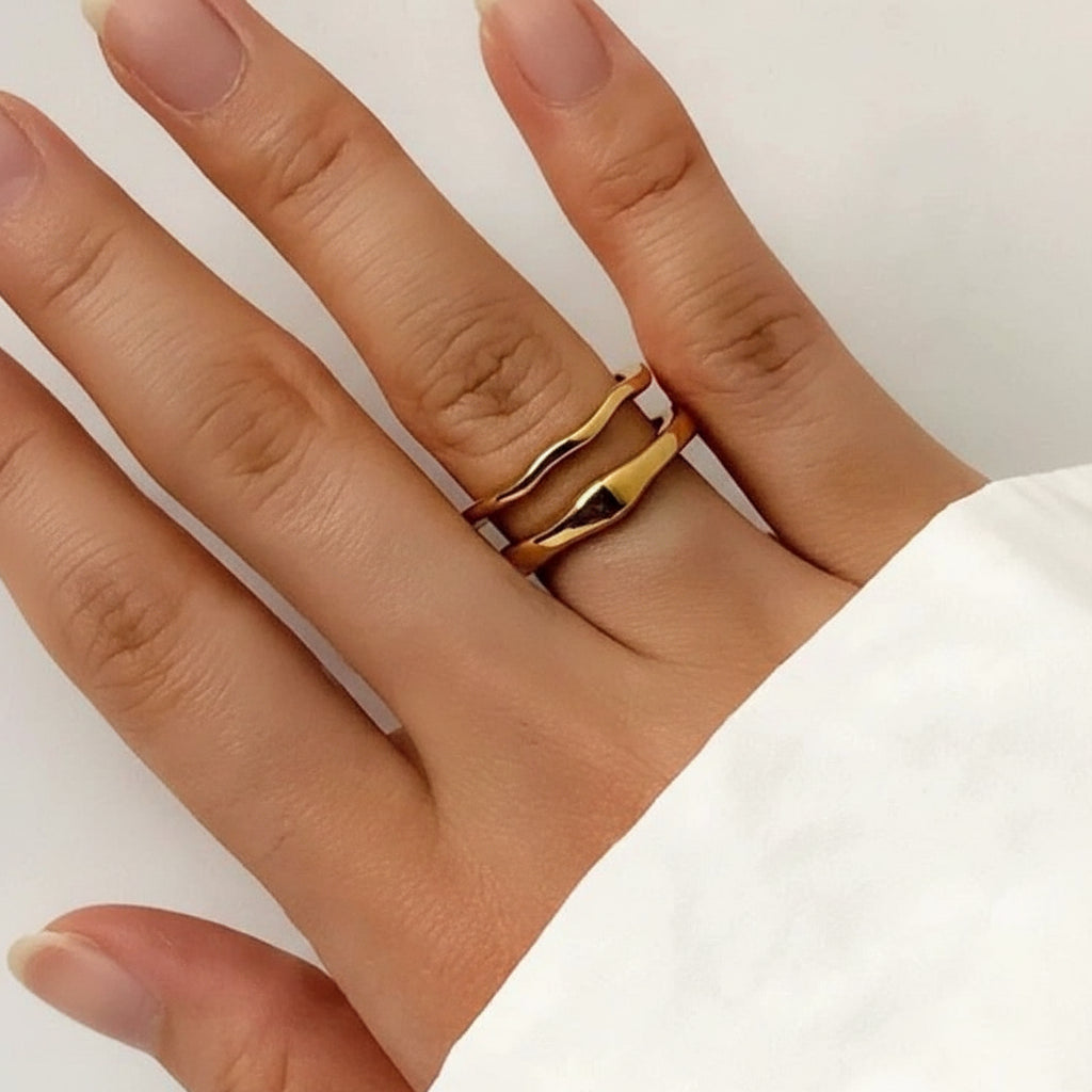 Anillo apilable elegante Acero inoxidable con circonitas Baño de oro y rodio