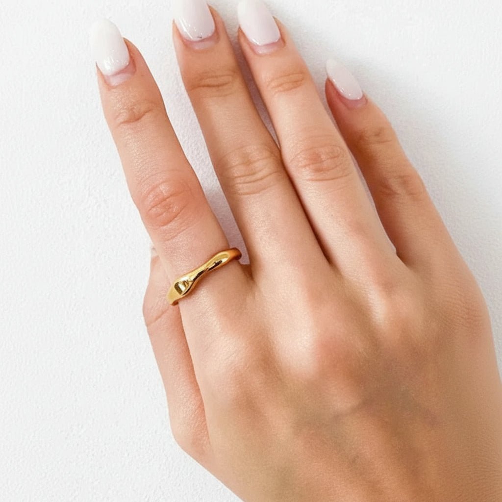 Anillo apilable elegante Acero inoxidable con circonitas Baño de oro y rodio