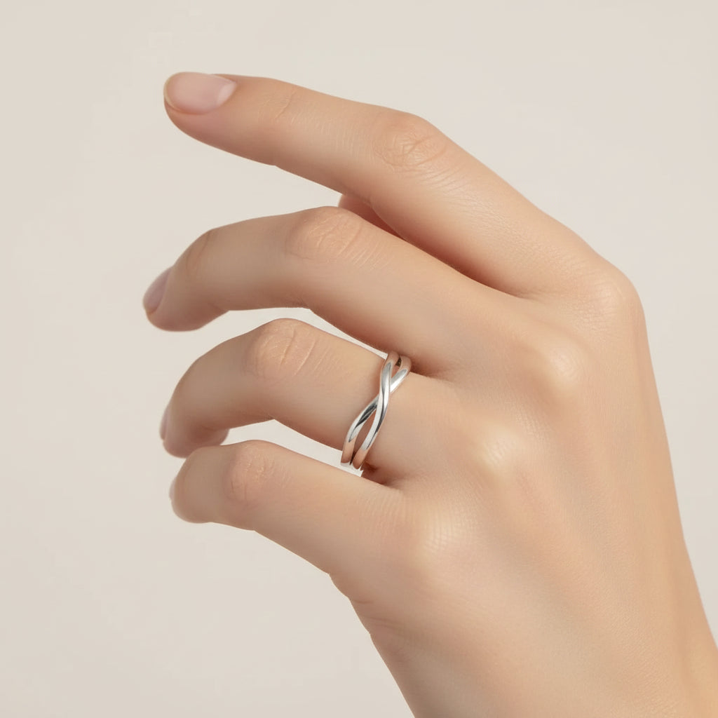 Anillo apilable elegante Acero inoxidable con circonitas Baño de oro y rodio