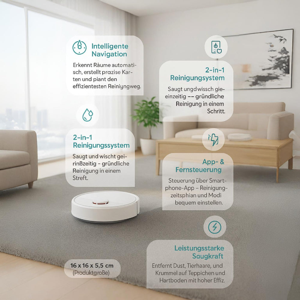 Roboterstaubsauger mit Wischfunktion, 2-in-1-Reinigungssystem