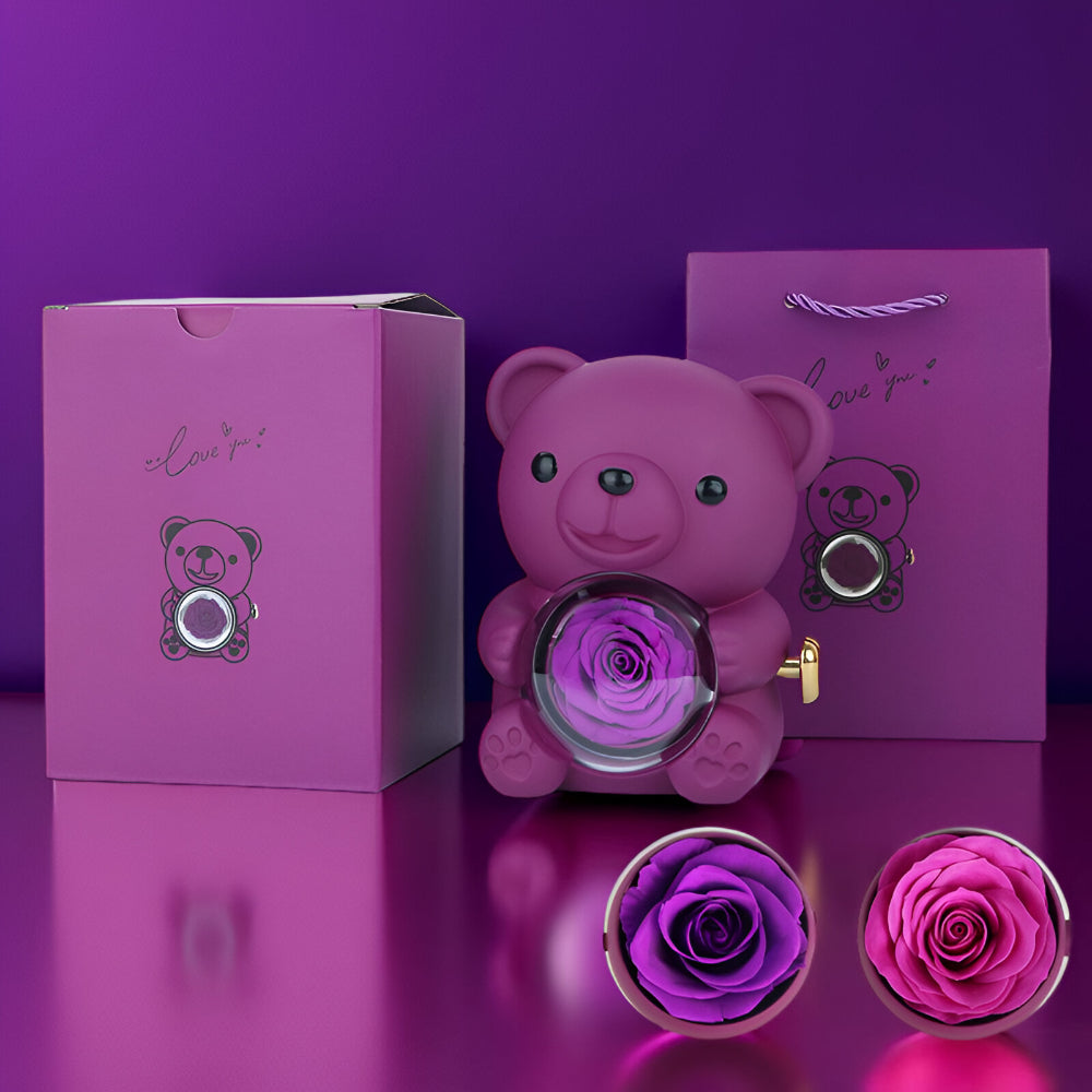 Geschenk Teddybär Konservierte Rose Schmuck Überraschung