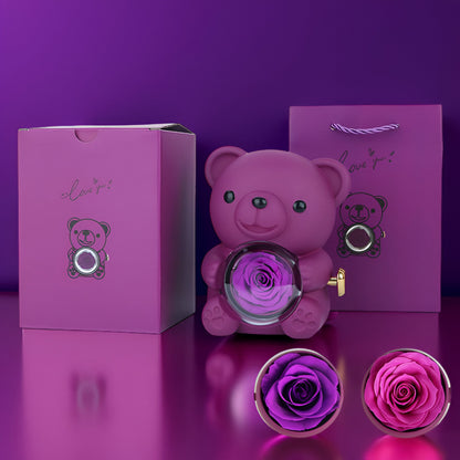 Geschenk Teddybär Konservierte Rose Schmuck Überraschung