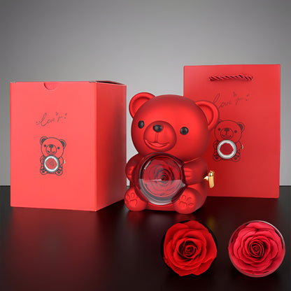 Geschenk Teddybär Konservierte Rose Schmuck Überraschung