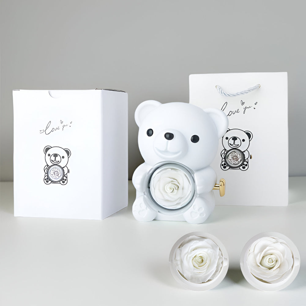 Geschenk Teddybär Konservierte Rose Schmuck Überraschung