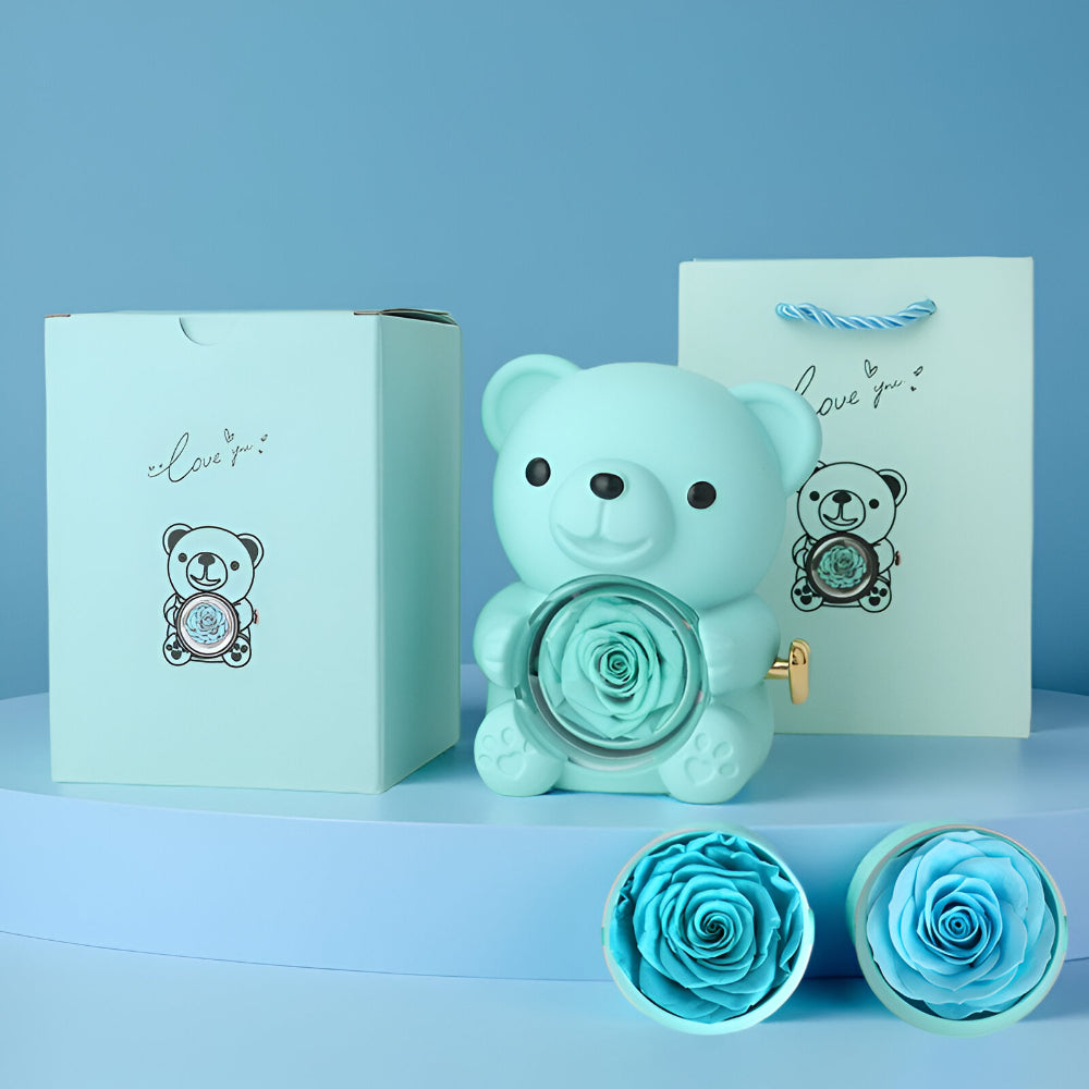 Geschenk Teddybär Konservierte Rose Schmuck Überraschung