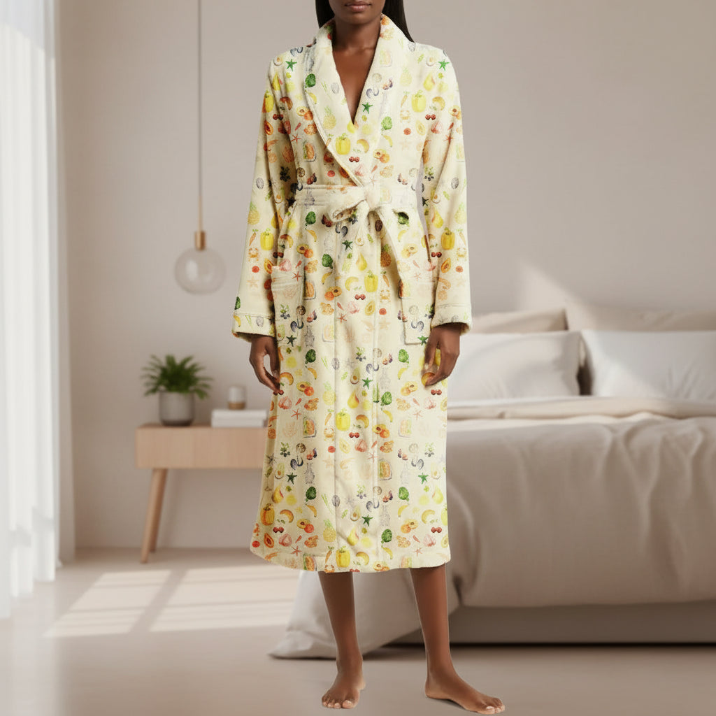 Floral Print Women's Dressing Gown – Soft Flannel Bathrobe with Shawl Collar and Adjustable Belt for Cozy Comfort