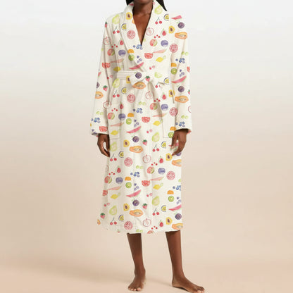 Floral Print Women's Dressing Gown – Soft Flannel Bathrobe with Shawl Collar and Adjustable Belt for Cozy Comfort - Image 2