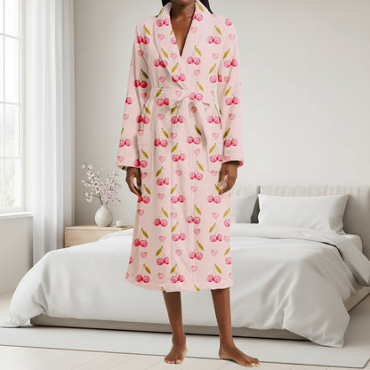 Floral Print Women's Dressing Gown – Soft Flannel Bathrobe with Shawl Collar and Adjustable Belt for Cozy Comfort - Image 3