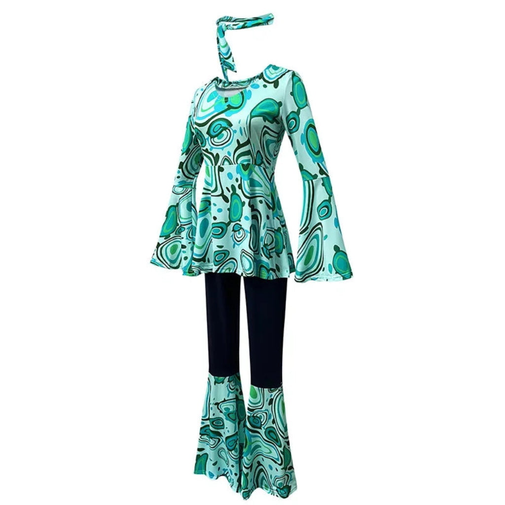 Costume Halloween Hippie Rétro Pantalon Évasé Femme Ensemble
