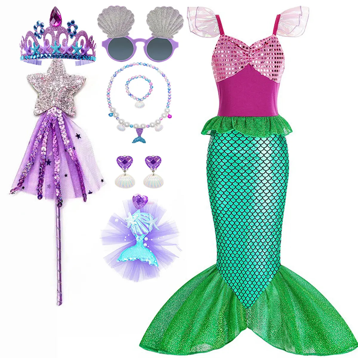 Halloween Costumes Mermaid Glitter Outfit Kids