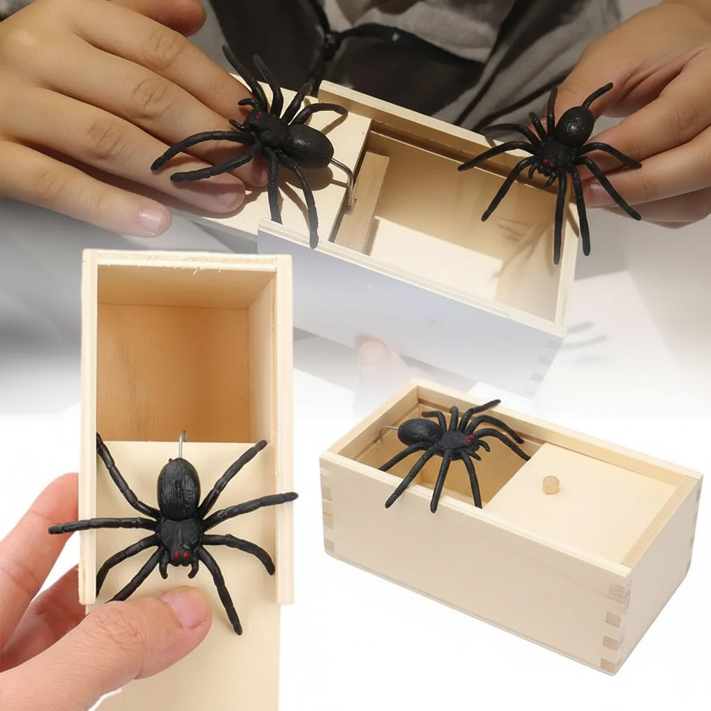 Halloween Decoration Spider Prank Wooden Box Surprise Figure