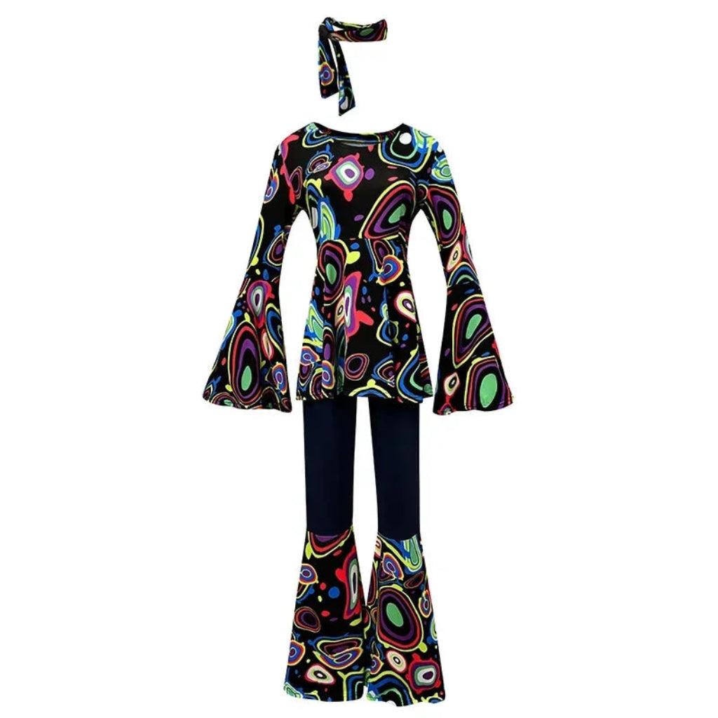 Costume Halloween Hippie Rétro Pantalon Évasé Femme Ensemble