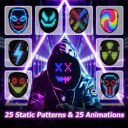 Masque Halloween LED lumineux visage complet pour fête cosplay
