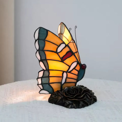 Vintage Tischlampe Buntglas Schmetterling Nachttischlampe