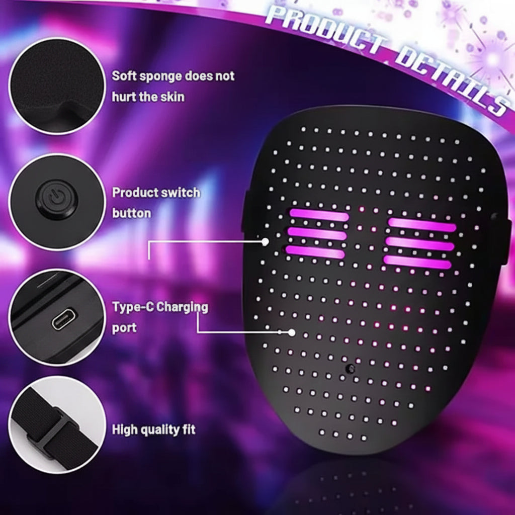 Masque Halloween LED lumineux visage complet pour fête cosplay