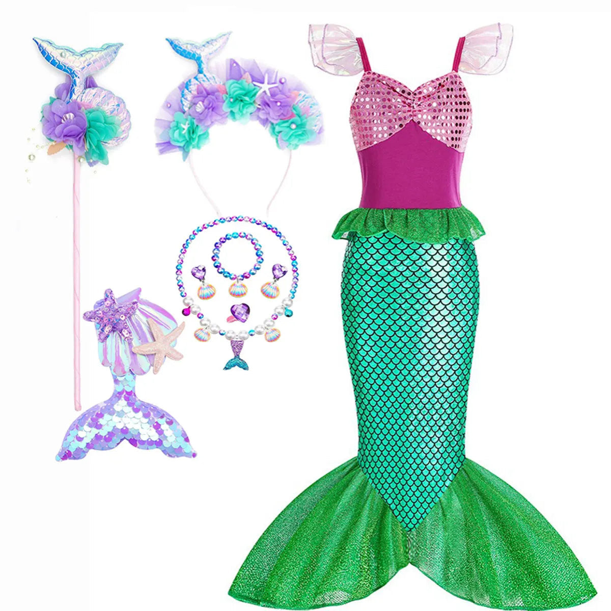 Halloween Costumes Mermaid Glitter Outfit Kids
